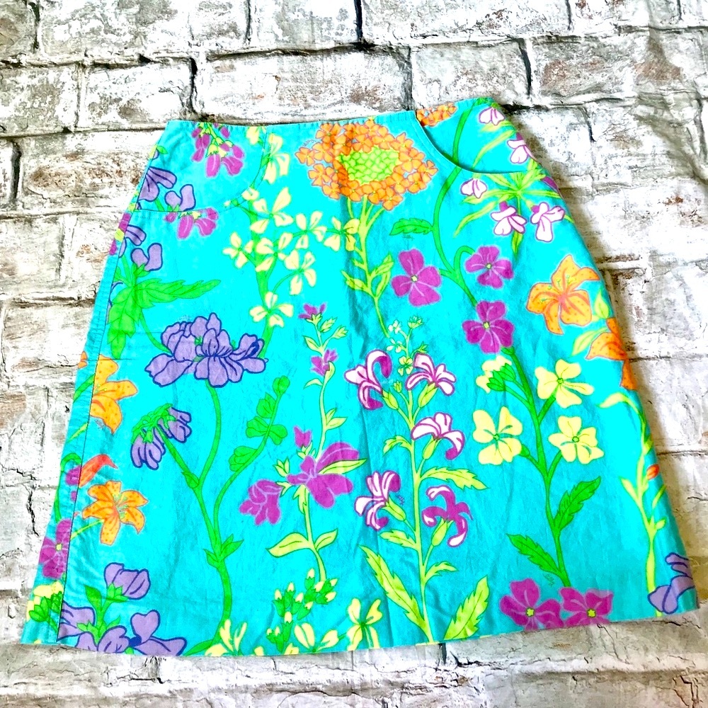 Lilly Pulitzer Floral Skirt Sz 4 100% Cotton